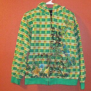 Ferrat Woman Large Green Orange Black Blue Full Zip Embroidered Hooded Jacket